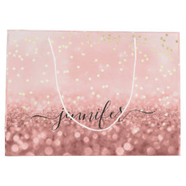 Sacola Para Presentes Grande Rosa Glitter Casamento Bridal Dourado Confetti Gra