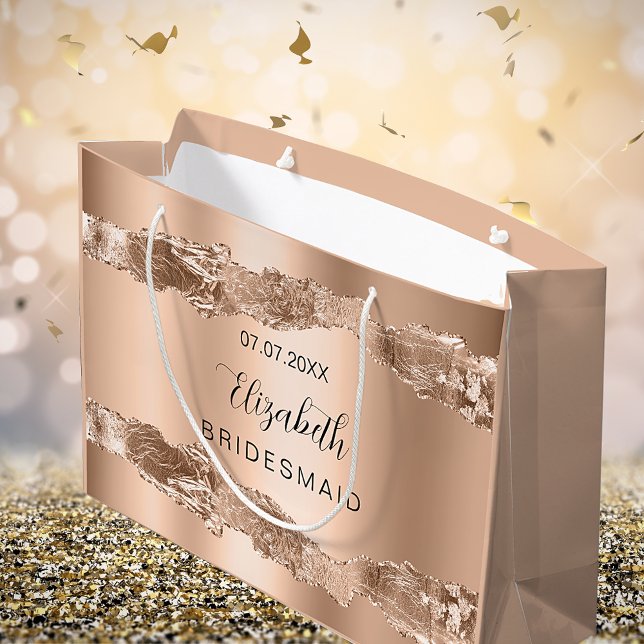 Sacola Para Presentes Grande Rosa gold agate geode bridesmaid (Criador carregado)