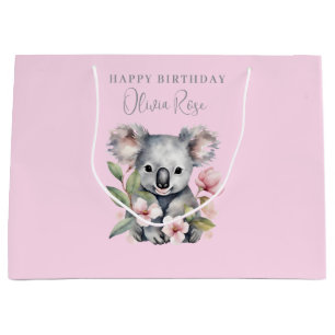 Sacola Para Presentes Grande Rosa Koala Girls Birthday Gift Bag