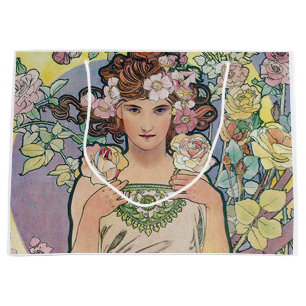 Sacola Para Presentes Grande Rosa (Quatro Flores), Alphonse Mucha