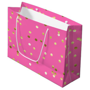 Sacola Para Presentes Grande Rosa quente dos confetes na moda da folha Dourado
