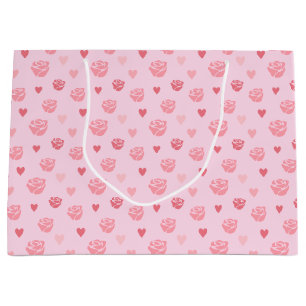 Sacola Para Presentes Grande Rosa Rosa Rosa Rosa Estenciosa e Corações Padrão