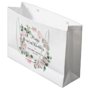 Sacola Para Presentes Grande Rosa Rosa Rosa Rosa Floral Eucalyptus Wreath 90 An