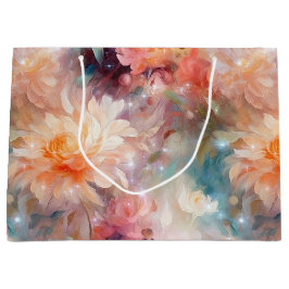 Sacola Para Presentes Grande Rosa Rubor Pêssego Laranja Floral