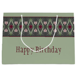 Sacola Para Presentes Grande Rosa Verde e Cinza