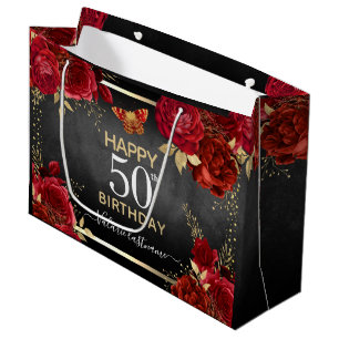Sacola Para Presentes Grande  rosa vermelha 50º aniversário