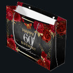 Sacola Para Presentes Grande Rosa vermelha 60th Birthday Large Gift Bag<br><div class="desc">Rosas vermelhas,  folhas falsas de folha de ouro,  pequenas borboletas vermelhas e douradas. Design floral elegante para qualquer comemoração de aniversário de qualquer ano.Fácil de personalizar com modelo. Modelo de presente de aniversário lindo.</div>