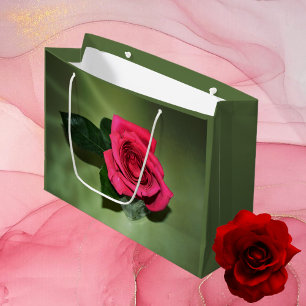 Sacola Para Presentes Grande Rosa vermelha Clássica Belo Verde