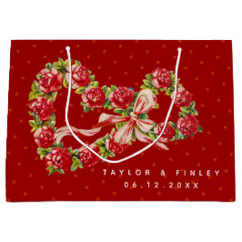 Sacola Para Presentes Grande Rosa vermelha Floral Coração Vermelhos Elegante