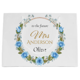 Sacola Para Presentes Grande Rosas Azuis Elegantes & Respiro de Bebê 