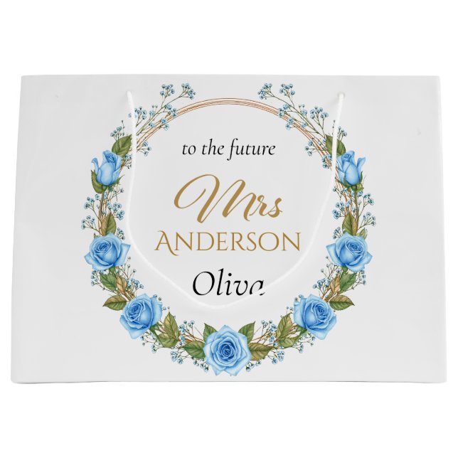 Sacola Para Presentes Grande Rosas Azuis Elegantes & Respiro de Bebê  (Frente)