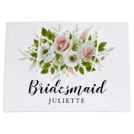 Sacola Para Presentes Grande Rosas de Aquarela Romântica Bridesmaid Floral