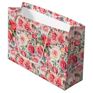 Sacola Para Presentes Grande Rosas de Aquarela Rosa Romântica