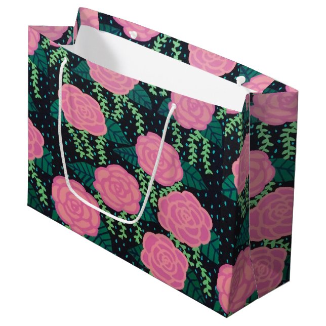 Sacola Para Presentes Grande Rosas de Lixo Rosa (Frente inclinada)
