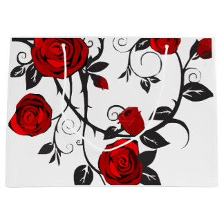 Sacola Para Presentes Grande rosas de preto e vermelho