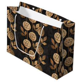 Sacola Para Presentes Grande Rosas Dourados de Deco de Arte Elegante Preto