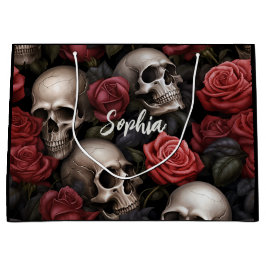 Sacola Para Presentes Grande Rosas e crânios