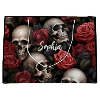 Sacola Para Presentes Grande Rosas e crânios