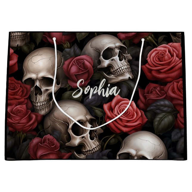 Sacola Para Presentes Grande Rosas e crânios (Frente)