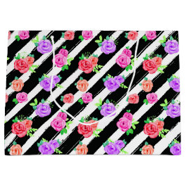 Sacola Para Presentes Grande Rosas Edgs & Modern Stripes Fashion Party