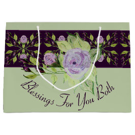 Sacola Para Presentes Grande Rosas Mauve com Verde