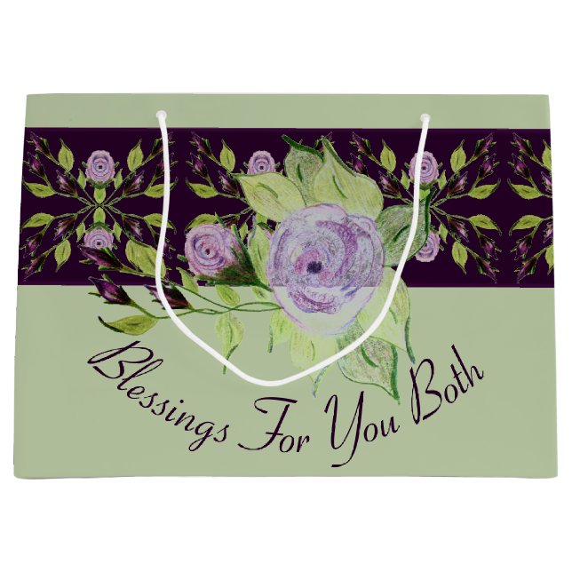 Sacola Para Presentes Grande Rosas Mauve com Verde (Frente)