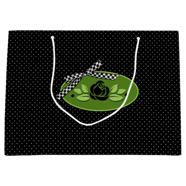 Sacola Para Presentes Grande Rosas Polkadot Black-Large Gift Bag (Frente)