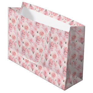 Sacola Para Presentes Grande Rosas Rosa com Saco do Presente