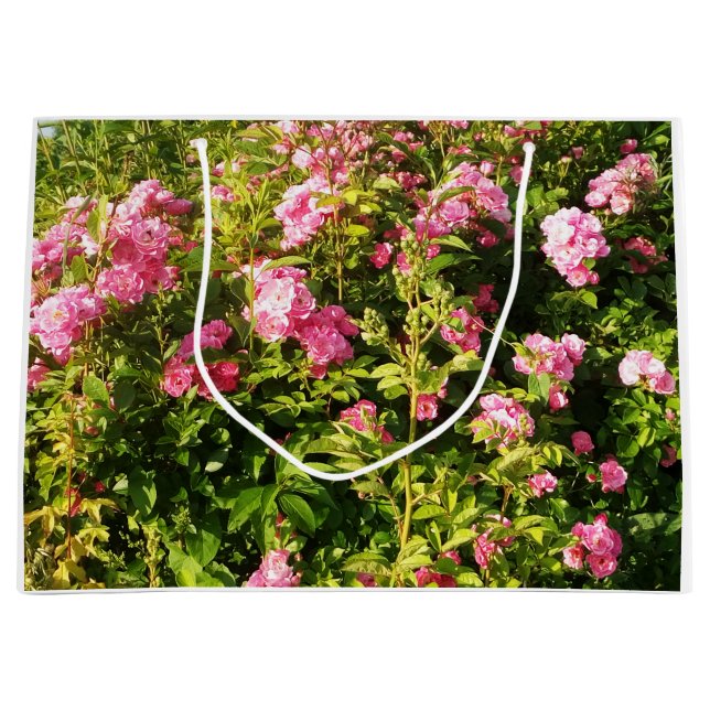 Sacola Para Presentes Grande Rosas rosa na floração (Frente)