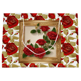 Sacola Para Presentes Grande Rosas Vermelhas E Douradas