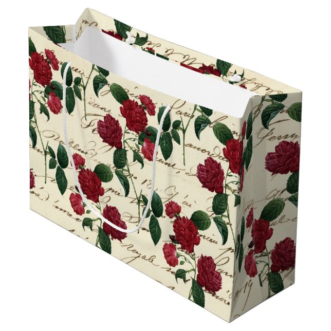 Sacola Para Presentes Grande Rosas vermelhas e manuscrito clássico (Frente inclinada)