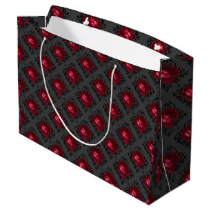 Sacola Para Presentes Grande Rosas vermelhas e preto cintilante