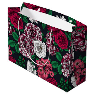 Sacola Para Presentes Grande Rosas vermelhos, brancos e bicolores com folhas ve