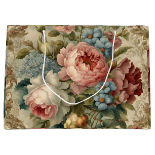 Sacola Para Presentes Grande Rosas Victorianas Elegantes, Flores de Jardim