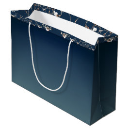 Sacola Para Presentes Grande Rose Web on Gradient Blue Gift Bag