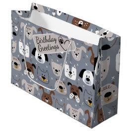 Sacola Para Presentes Grande Rostos de desenho animado de cães ilustrados com u