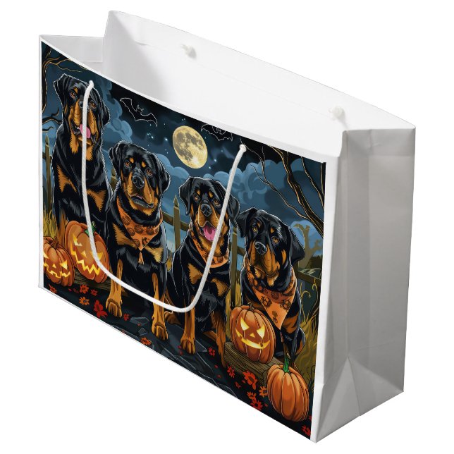 Sacola Para Presentes Grande Rottweiler Halloween Spooky (Frente inclinada)