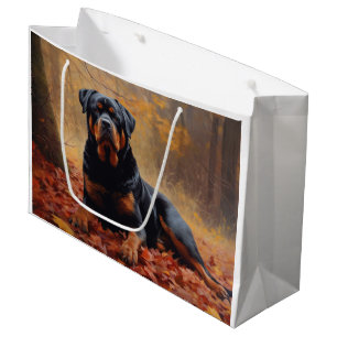 Sacola Para Presentes Grande Rottweiler nas Folhas de outono cai inspirador