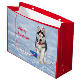 Sacola Para Presentes Grande Rouco Puppy Snow Foto Natal