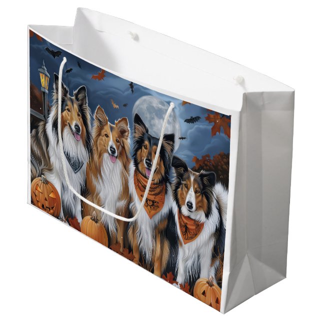 Sacola Para Presentes Grande Rough Collie Halloween Spooky (Frente inclinada)