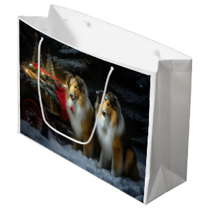 Sacola Para Presentes Grande Rough Collie Nevado Trenó Natal Decoração de Natal