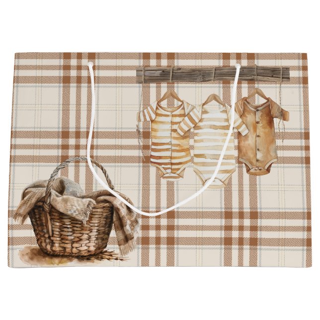 SACOLA PARA PRESENTES GRANDE ROUPAS DE BEBÊ NEUTRAL BOHO NAVEGADAS (Frente)