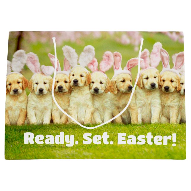 Sacola Para Presentes Grande Row of Puppy Bunnies (Frente)