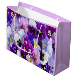 Sacola Para Presentes Grande Roxo Azul Branco Pensy Floral Flor Aniversário