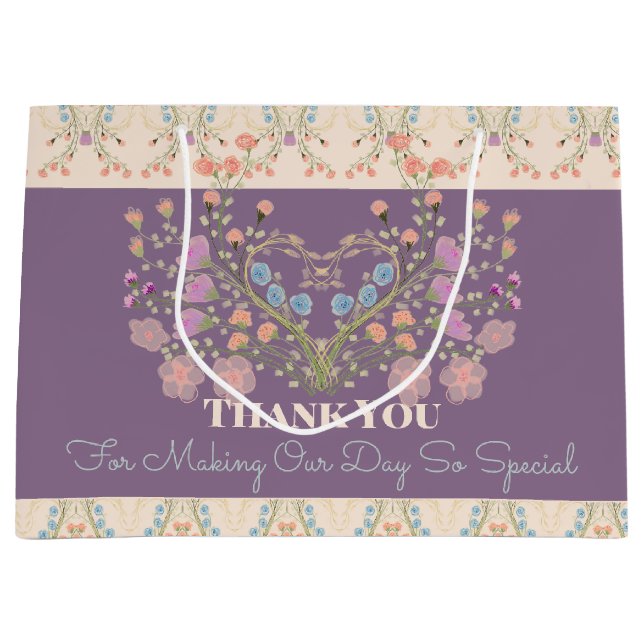 Sacola Para Presentes Grande Roxo Com Acentuado Floral (Frente)