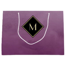 Sacola Para Presentes Grande Roxo escovado elegante com monograma Dourado