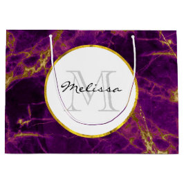 Sacola Para Presentes Grande Roxo Moderno e Dourado Abstrato Marble