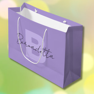 Sacola Para Presentes Grande Roxo Pastel Nome Elegante Escrito à Mão
