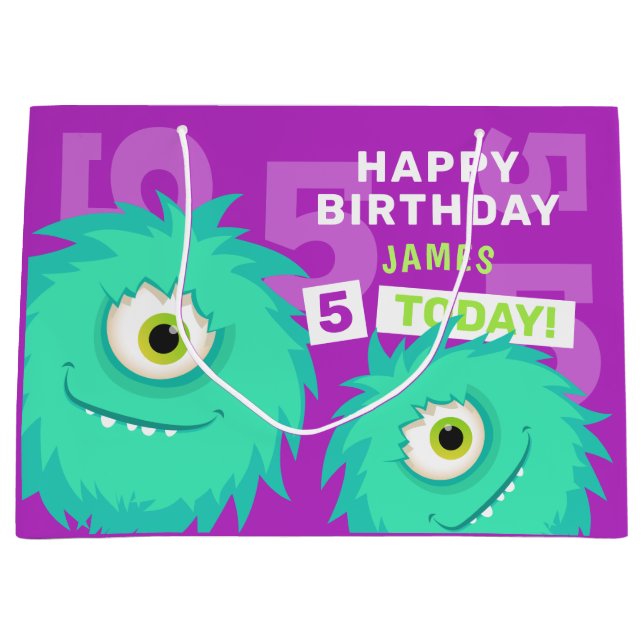 Sacola Para Presentes Grande Roxo Pequeno Monstro Bonito (Frente)