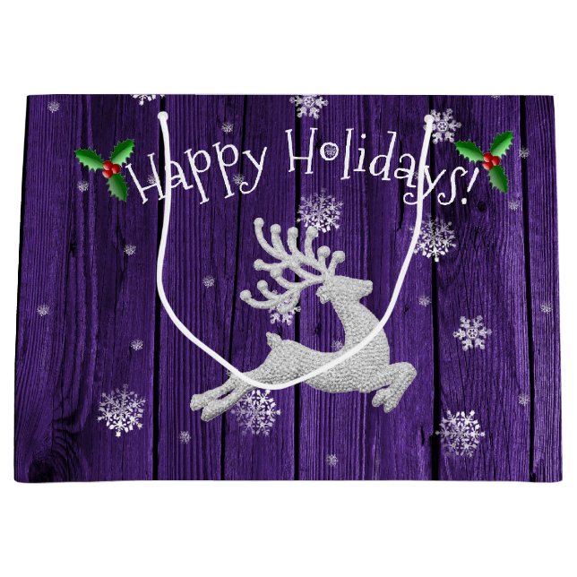 Sacola Para Presentes Grande Roxo Russo Reindeer Gift Bag (Frente)